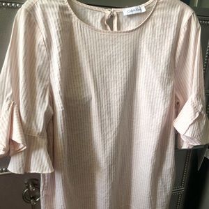 Baby pink striped blouse with ruffled end sleeve